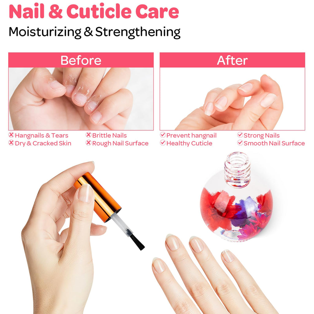 JIASHENG Cuticle Oil, Scented Cuticle Nail Oil Infused with Real Flowers, Hydrates, Moisturizes, Strengthens, Repairs