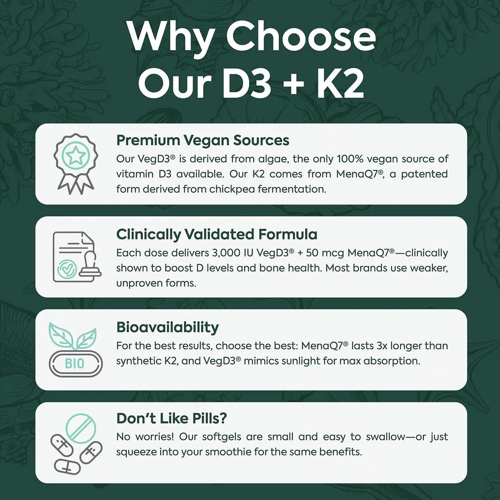 Organics Ocean Better D3 + K2-100% Organic VIT D3 and K2 Supplements with Maximum Bioavailability - Supports Bone Density, Calcium Balance Organics Ocean Au supplements