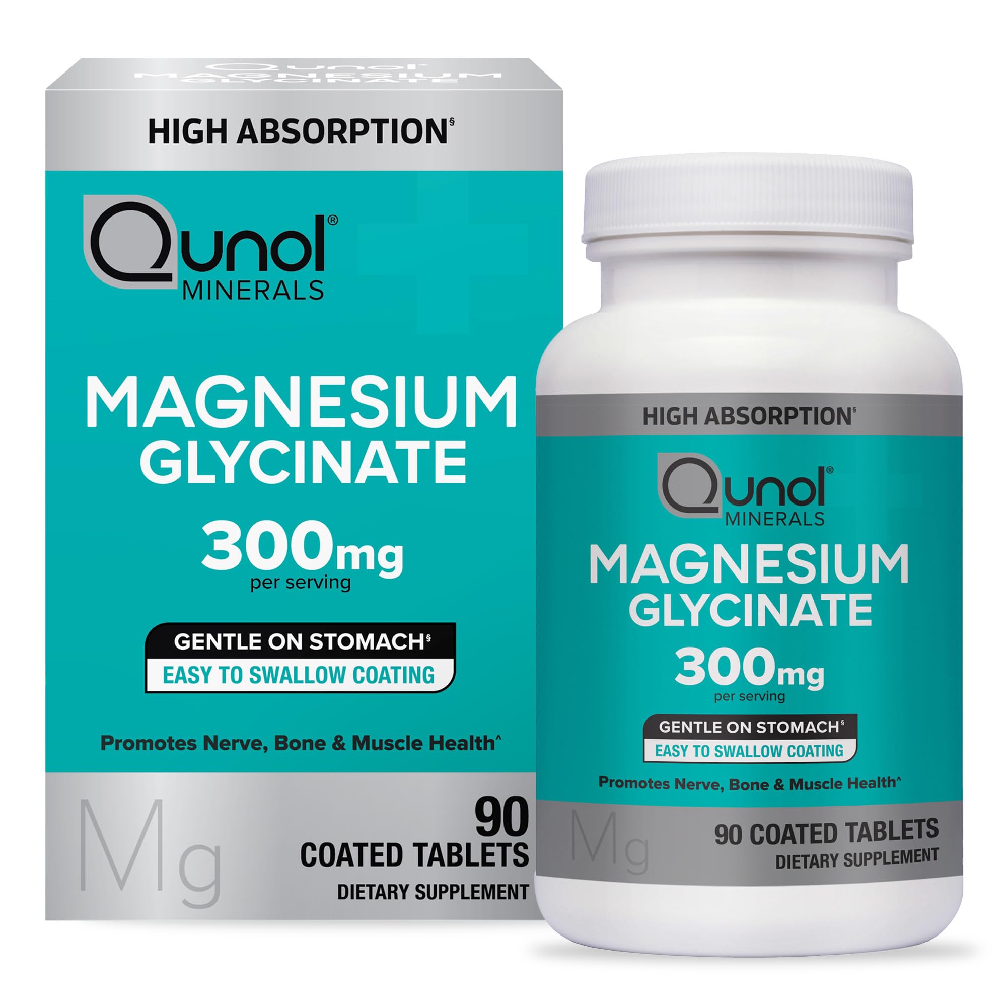 Qunol Magnesium Glycinate 300mg, 100% Glycinate Chelated Magnesium Supplement, 90ct Tablets Qunol Au supplements