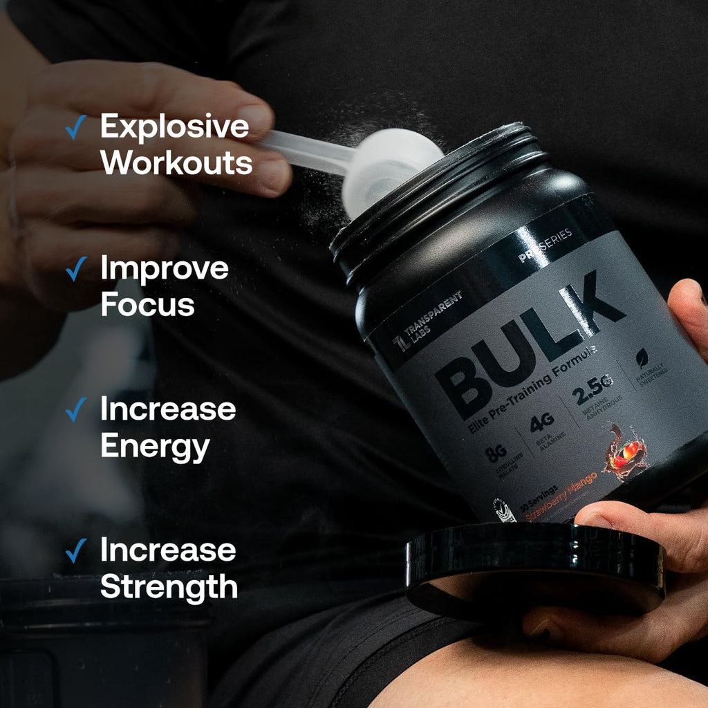 Transparent Labs Bulk Black Pre Workout - Clinically Dosed, Sugar Free Preworkout for Men and Women with Beta Alanine Powder, Citrulline Malate