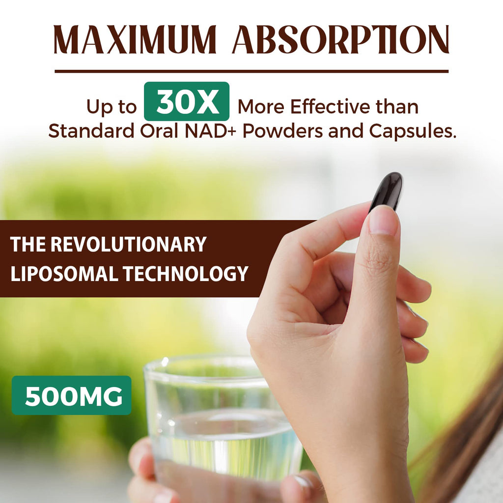 Liposomal NAD+ 500 MG Supplement, True NAD Plus Supplement, Superior Absorption, Boost NAD+ More Efficient Than Nicotinamide Riboside for Cellular Energy, Healthy Aging, 120 Serving Caenciennes Au supplements