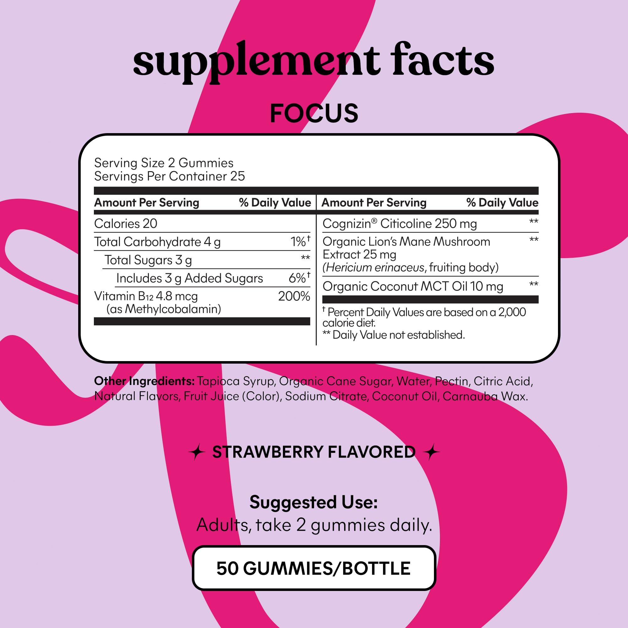 Lemme Focus Concentration & Brain Health Gummies with Cognizin Citicoline, Lion's Mane Mushroom, Vitamin B12 to Support Focus + Concentration