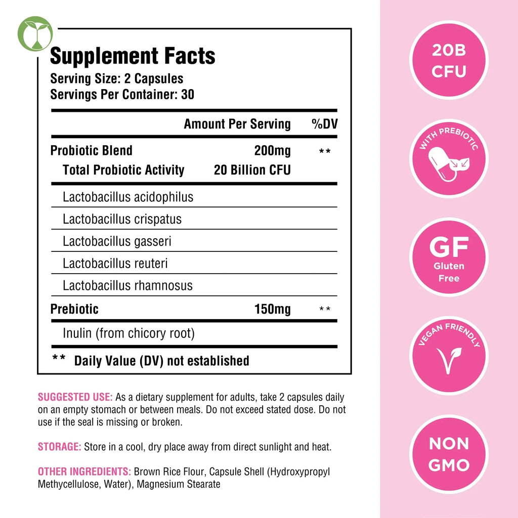 Vaginal Probiotics for Womens Health 20 Billion CFU | PH Balance & Vaginigal Odor Support 60 Capsules Natural Foundation Supplements Au supplements