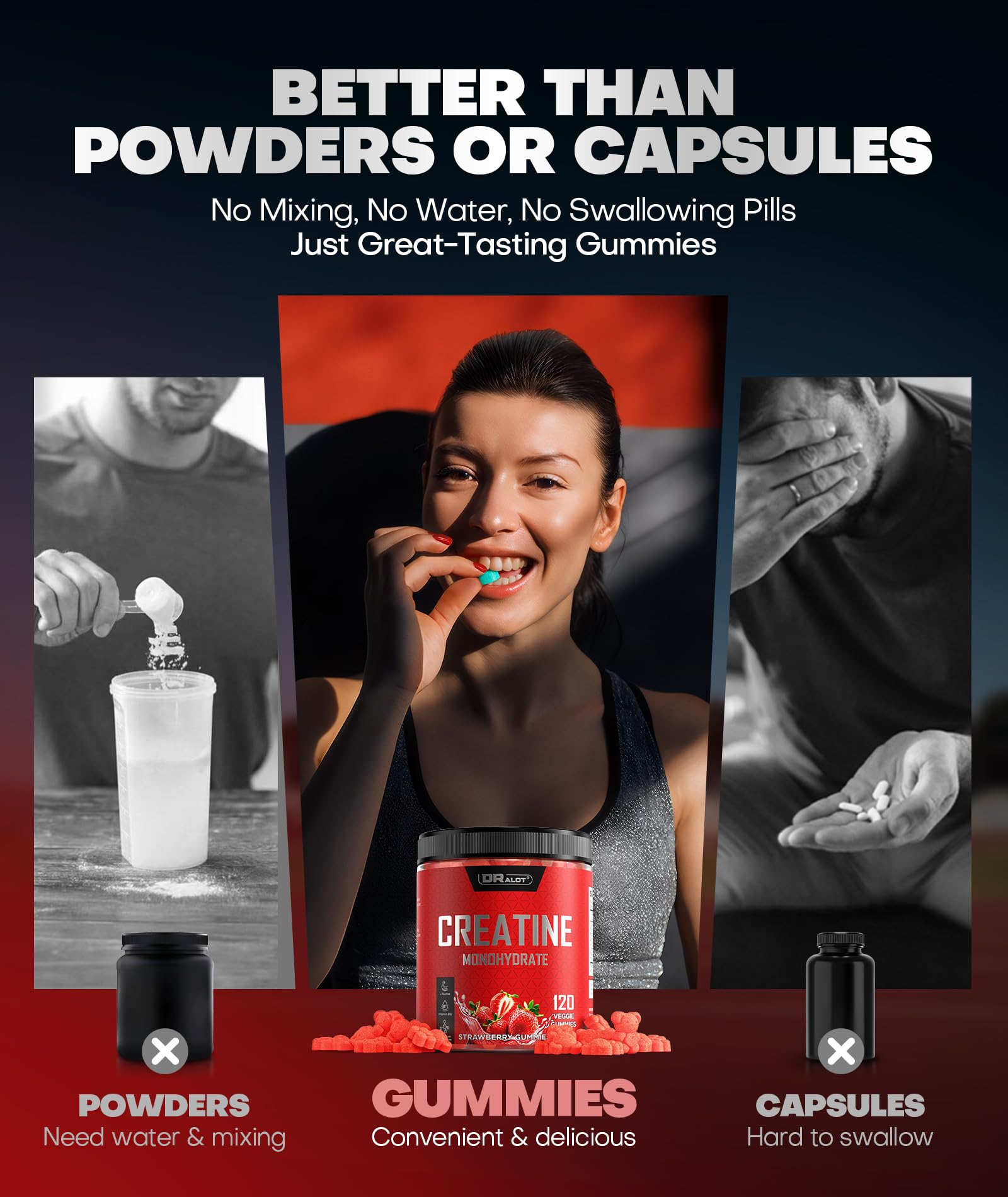 Dralot 99.99% Creatine Monohydrate Gummies More 15% Strength, 5X Energy & Muscle Support Pre-Workout Complex Creatine for Women & Men with 5000mg Creatine, L-Taurine, B12, Mg & K, 0 Sugar, Vegan Dralot Au supplements