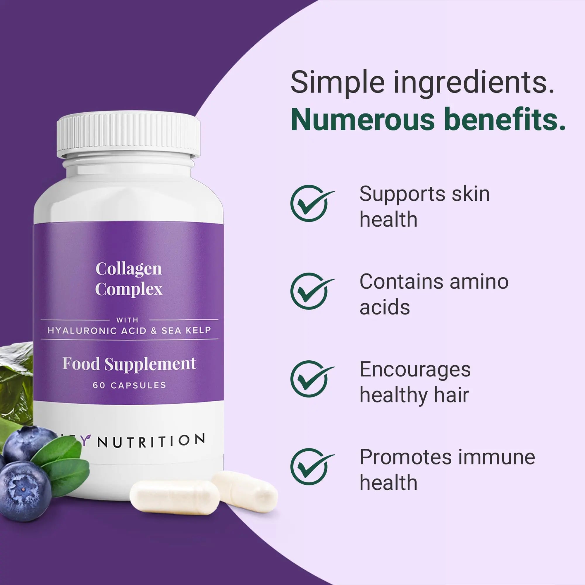 Hey Nutrition Collagen Complex Hyaluronic Acid & Sea Kelp Vitamin E, C, Biotin - Healthy Nails, Skin, Hair Joints Metabolism Hey Nutrition Au supplements