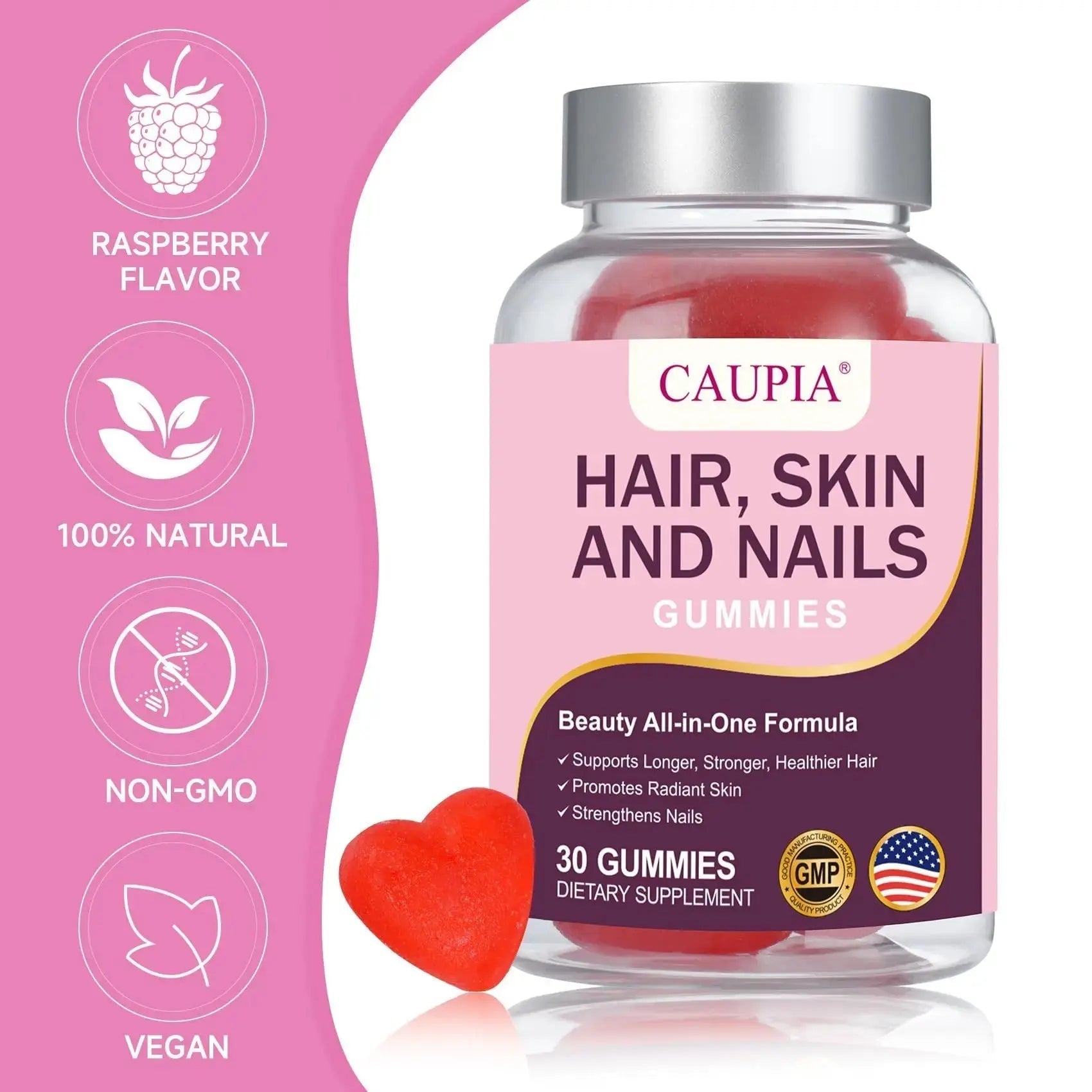 CAUPIA Hair Skin and Nails Gummies, All-in-One Advanced Formula Supports Hair Growth - Skin Health & Nail Strength - 30 Gummies CAUPIA Au supplements