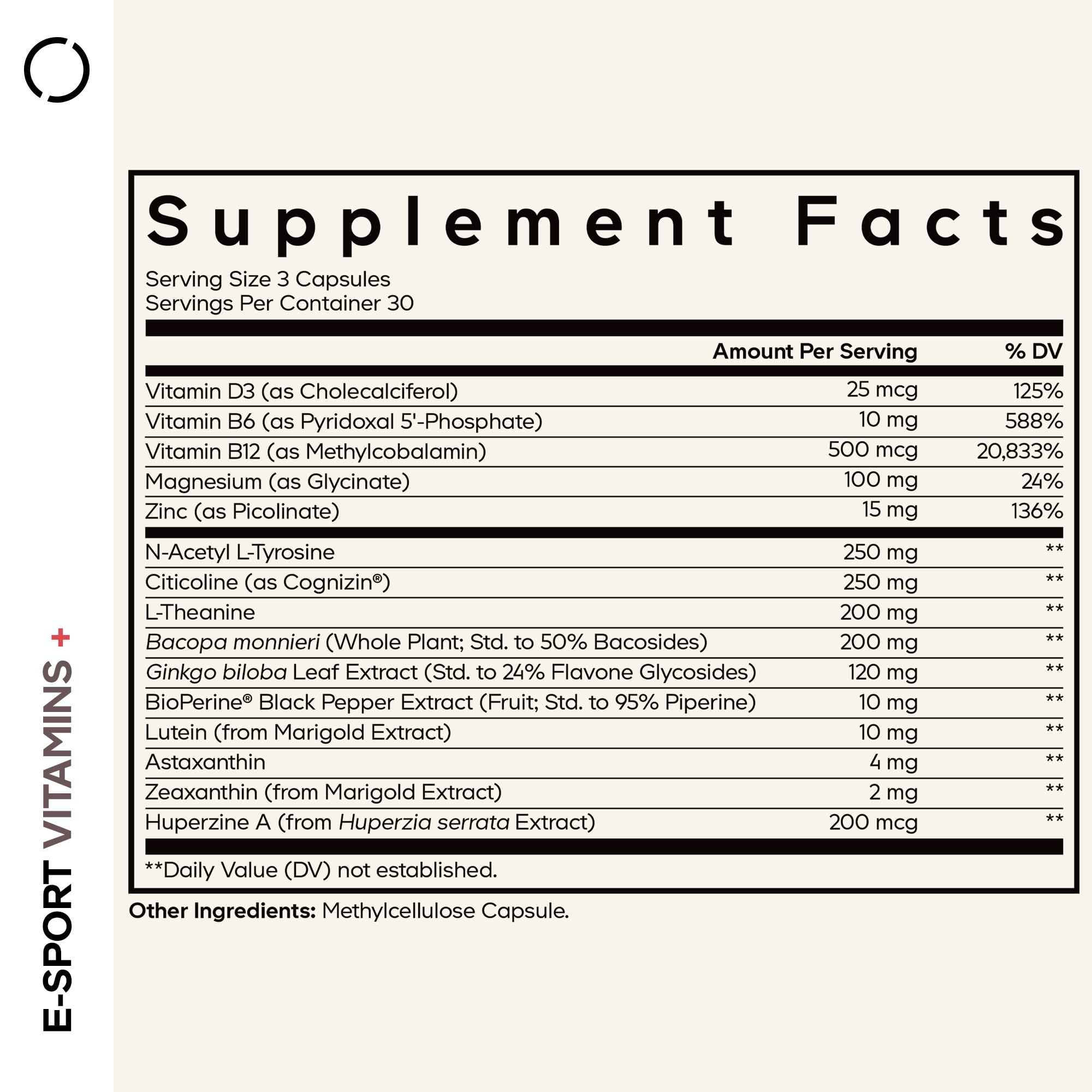 Codeage E-Sport Vitamins+ Citicoline Cognizin, Bacopa Monnieri Supplement, Multivitamins, Astaxanthin, L-Theanine, Ginkgo Biloba, Acetyl-L-Tyrosine, Huperzine A,