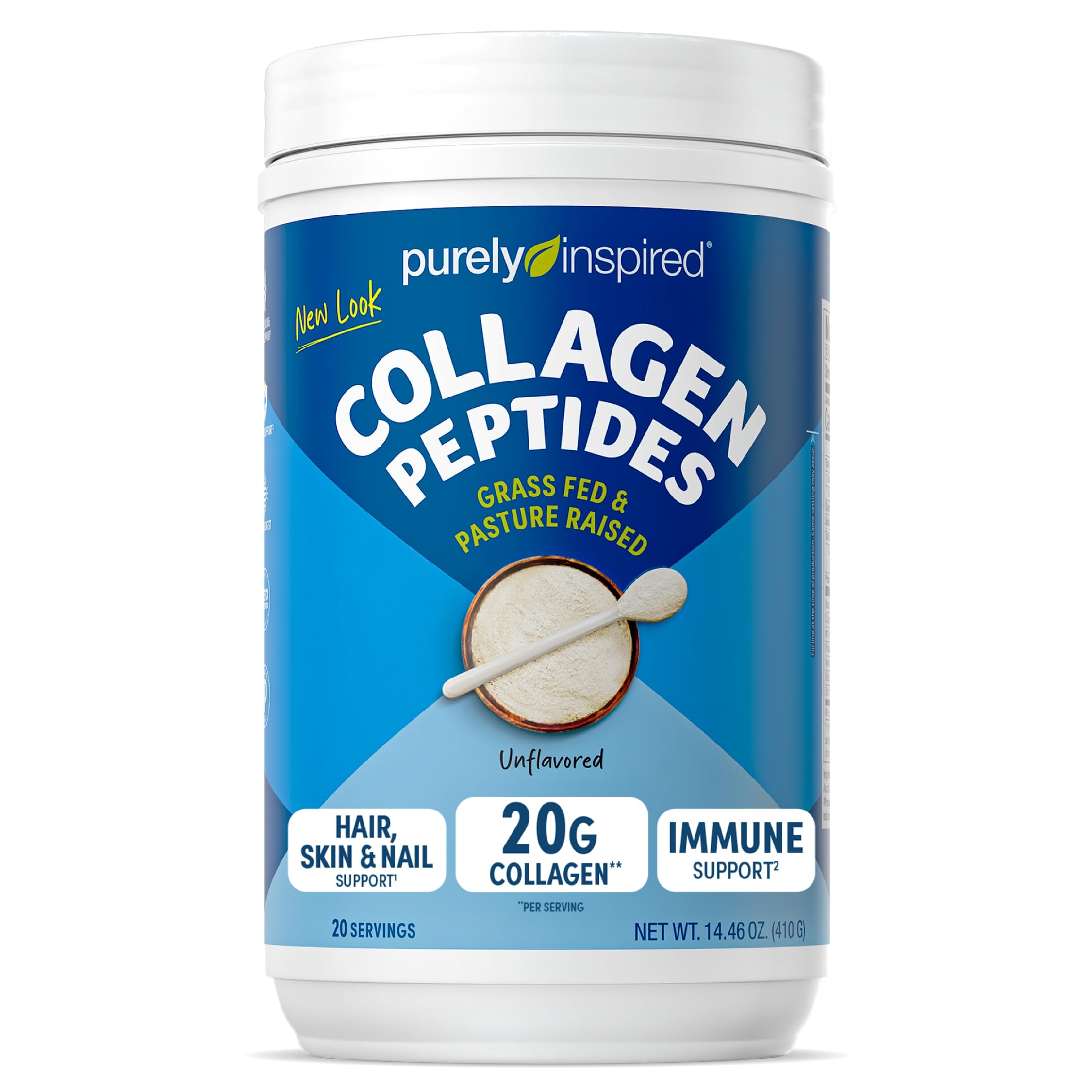 Purely Inspired Collagen Powder, Unflavored (20 Servings) - 20g Hydrolyzed Collagen Peptides Protein Powder for Women & Men - Grass-Fed & Pasture Raised Supports Hair