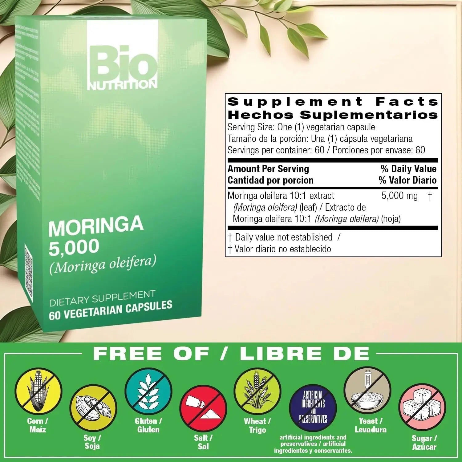 Bio Nutrition Moringa 5000mg 60 Vegetarian Capsules | Complete Green Superfood | Nature's Multivitamin | Energy and Gut Health Bio Nutrition Au supplements