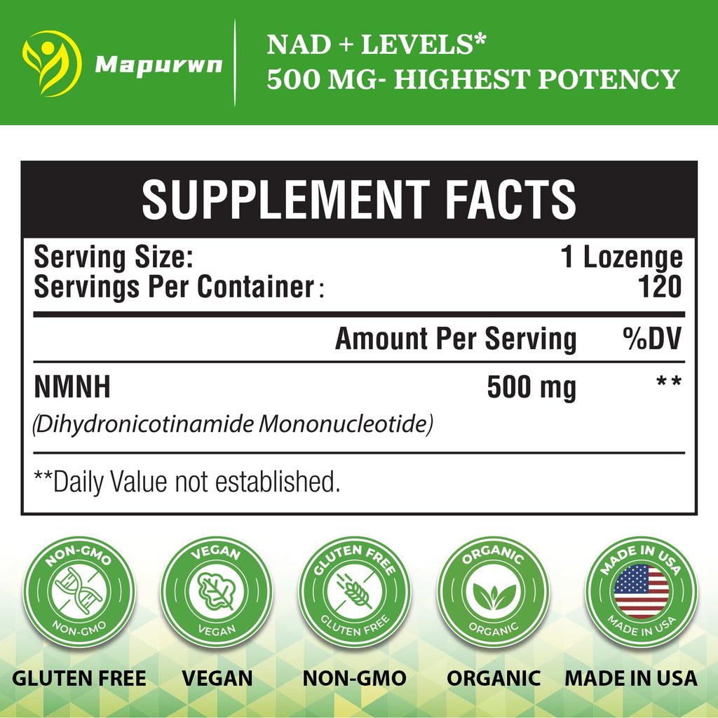 Mapurwn NMNH (Dihydronicotinamide Mononucleotide), NMN Supplement, 500mg per Serving NAD Supplement to Boost NAD+ Levels As We Age for Women & Men, Anti-Aging, Energy, Focus, 120 Count Mapurwn Au supplements