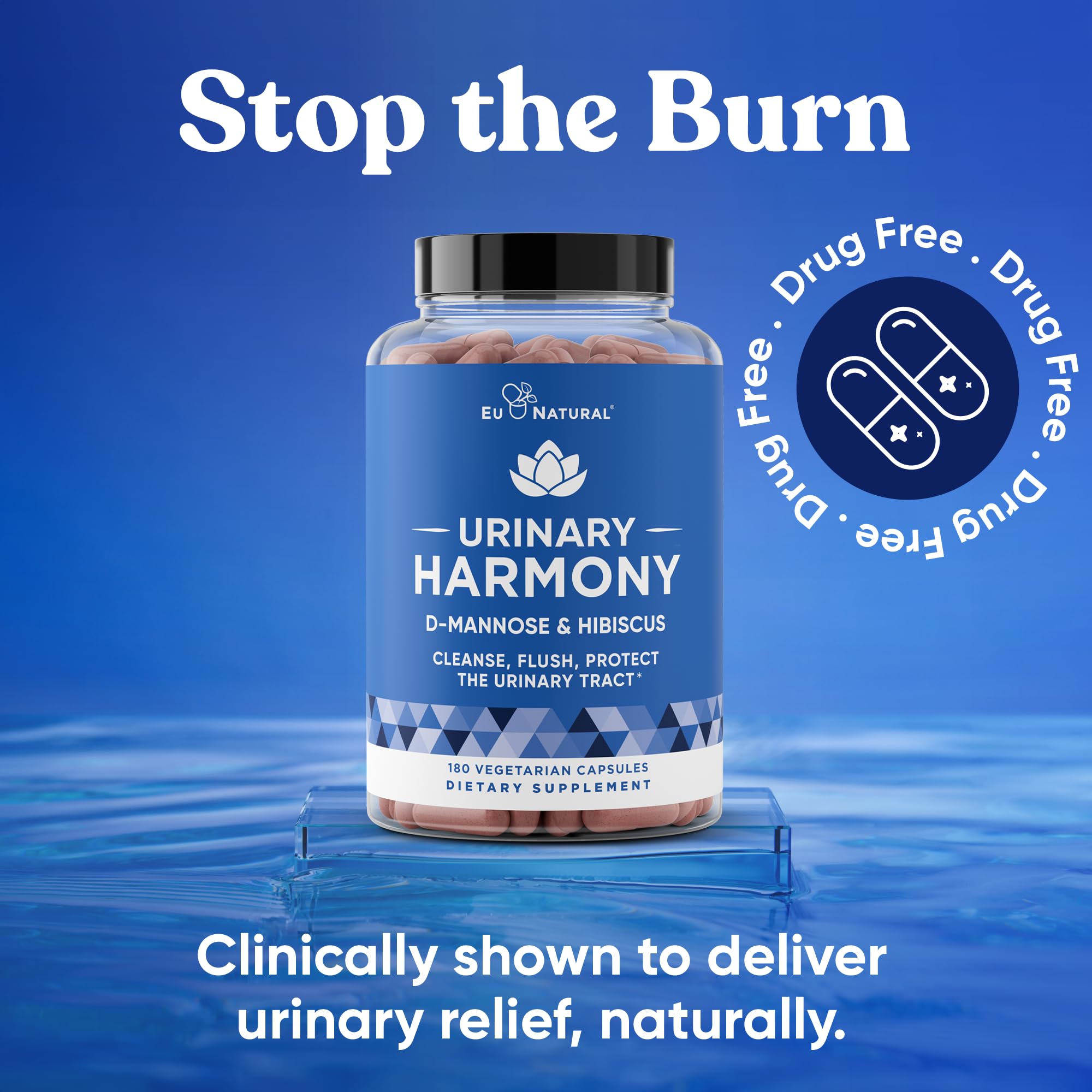 Eu Natural Urinary Harmony D-Mannose Supplement - Urinary Tract Health for Women - Fast-Acting Urinary Cleanse & Flush with Clinical-Strength D-Mannose & Hibiscus - 180 Capsules Eu Natural Au supplements