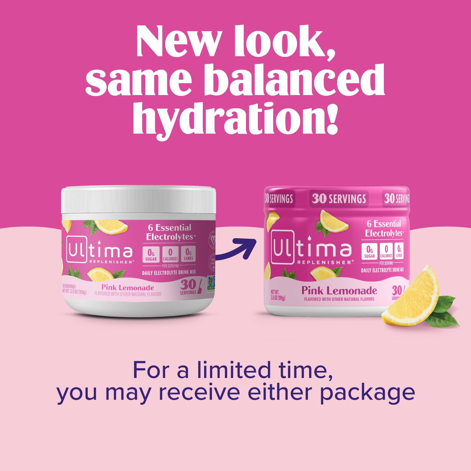 Ultima Replenisher Daily Electrolyte Powder Drink Mix – Pink Lemonade, 30 Servings Canister – Zero Sugar Hydration Powder with 6 Electrolytes & Minerals