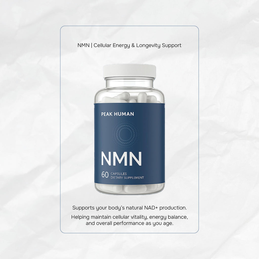 Peak Human Beta-NMN | Beta Nicotinamide Mononucleotide NAD+ Precursor - Advanced Cellular Energy & Longevity - Promotes Vitality, Metabolic Function & Focus - Non-GMO, Vegan Capsules - 60 Count Peak Human Au supplements