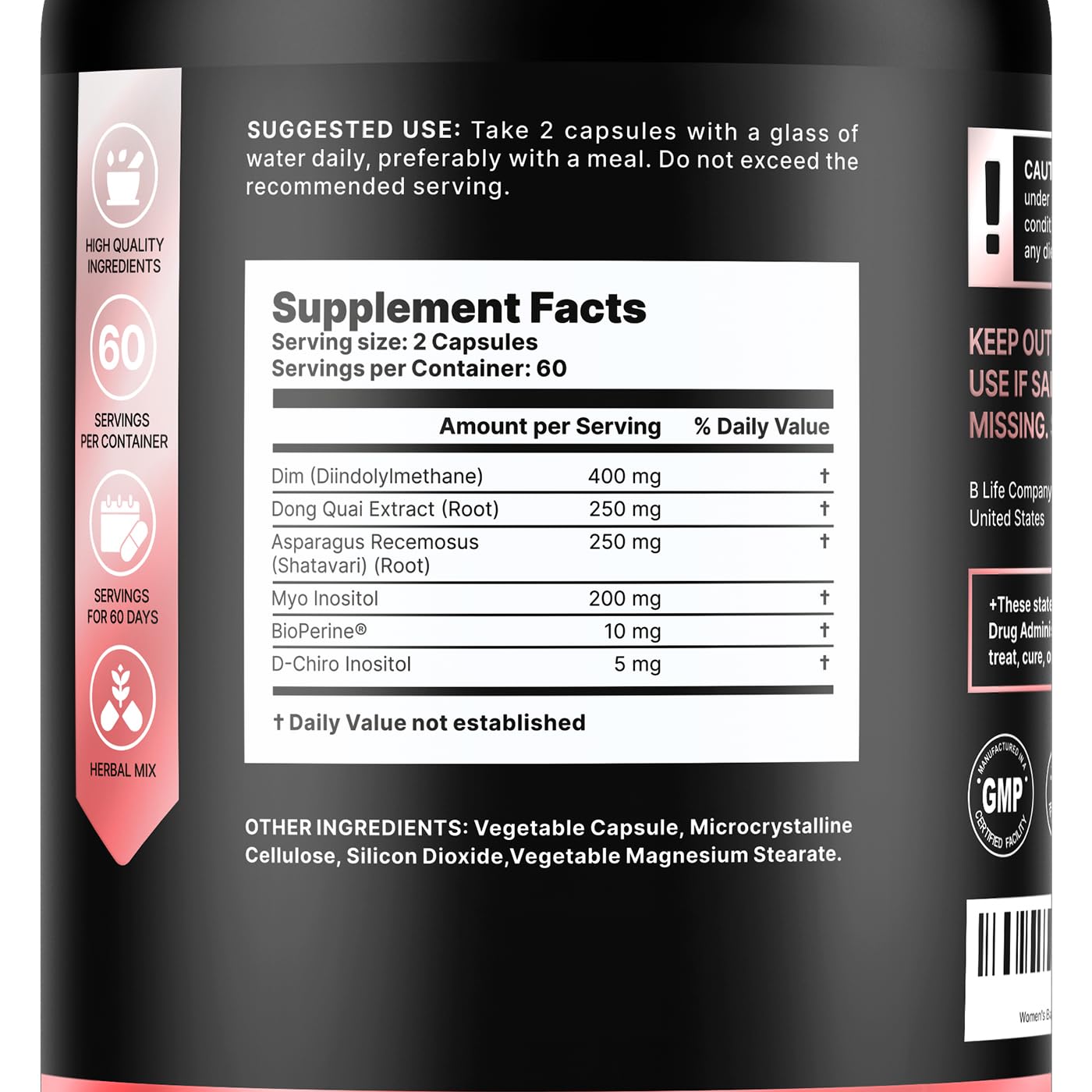 B Life Company DIM Supplement 400 mg with Myo & D-Chiro Inositol, Dong Quai – Hormone Balance for Women – Fertility Supplements – Inositol Supplement - 120 Caps B Life Company Au supplements