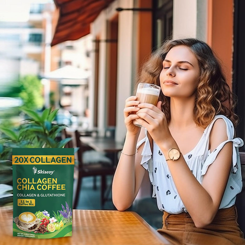 Skiseoy 20x Collagen Chia Coffee - 11-in-1 Coffee Shape Mix with L-Glutathione for Skin, Hair, Joints - Boost Energy and Focus, Vegan Friendly, 45 Servings Skiseoy Au supplements