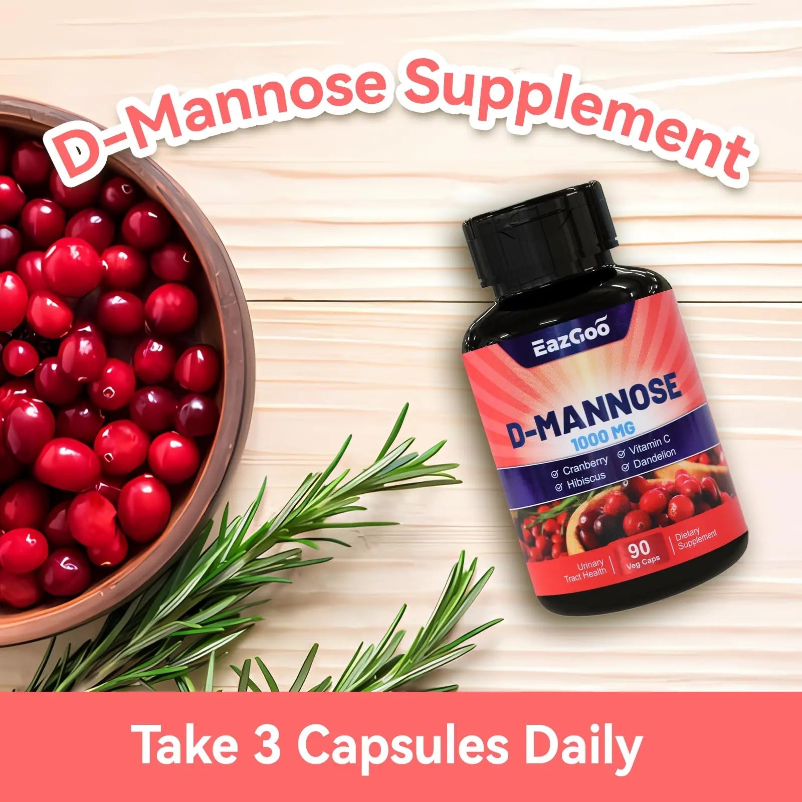 EAZGOO D-Mannose Supplement – 1000mg Capsules with Cranberry, Vitamin C, Hibiscus & Dandelion Extract, Support Urinary Health, D Mannose & Cranberry Capsules, 90 Count(Pack of 2) EAZGOO Au supplements