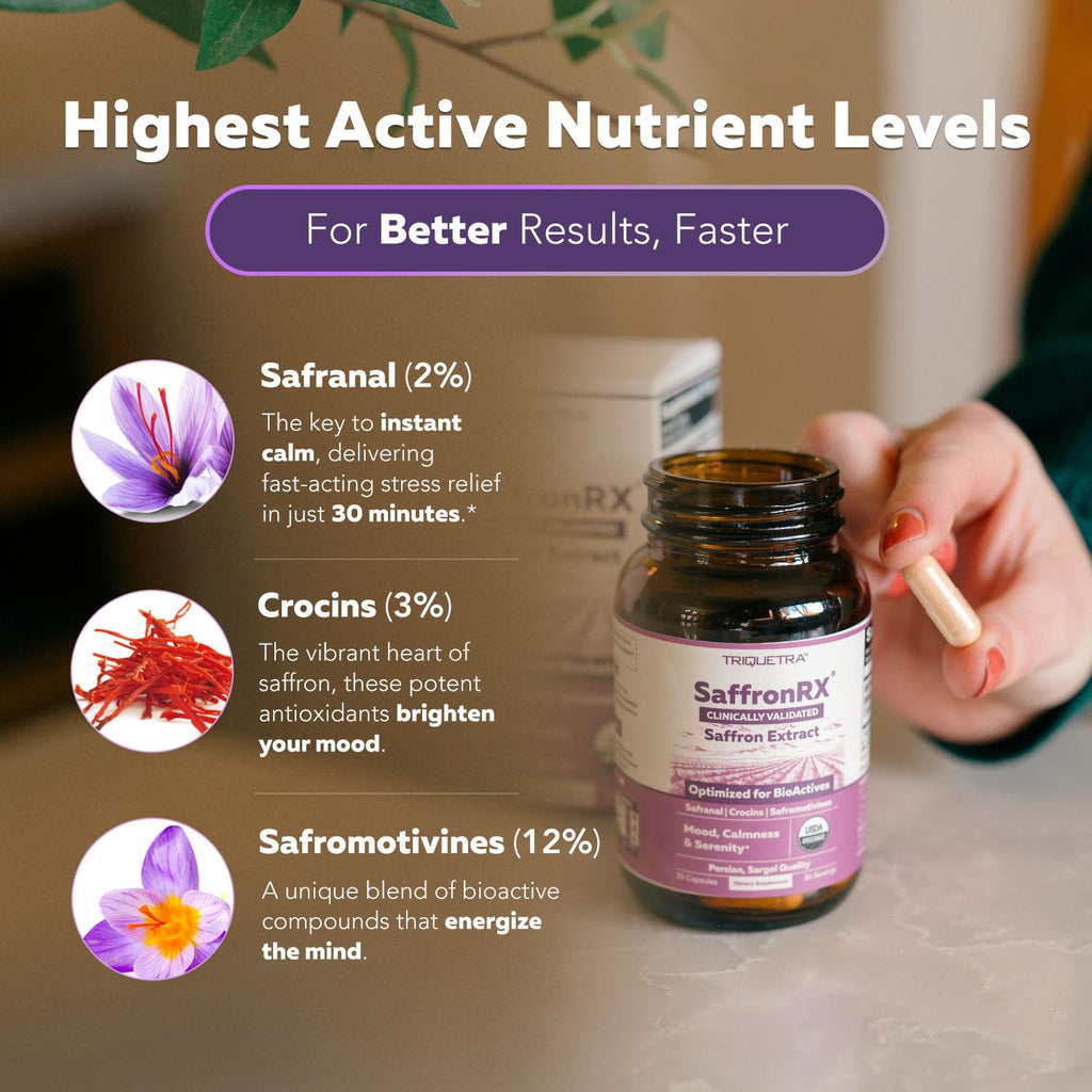 Organic Saffron Extract: Optimized Extract with Safromotivines, Safranal, and Crocins – Clinically Studied | Premium Persian Sargol Quality | Supports Mood,