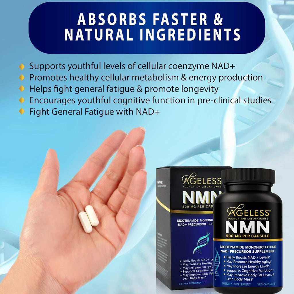 NMN Supplement 500mg Nicotinamide Mononucleotide | Supports NAD+ Levels, Energy, Cognitive Function, Muscle Health & Healthy Body Composition – Capsules (30) Ageless Foundation Laboratories Au supplements