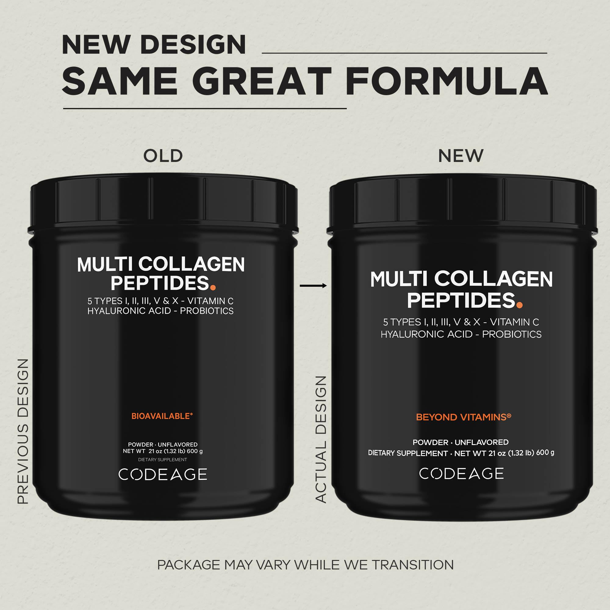 Codeage Multi Collagen Peptides + Probiotics Black Edition, Vitamin C, Hyaluronic Acid Powder Supplement, Grass-Fed, Pasture-Raised, Hydrolyzed, Zero Carbs, Type I, II, III, V & X, Unflavored, 21oz Codeage Au supplements