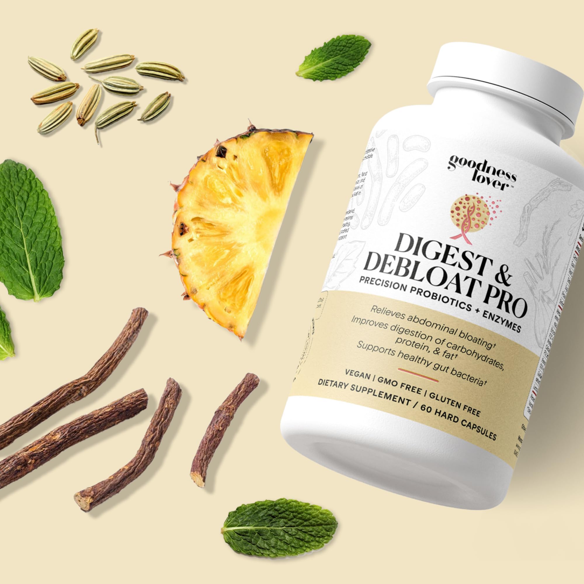Goodness Lover Digest & Debloat Pro, Natural Digestive Enzymes Probiotics for Bloating Relief and Gas Relief, Probiotic Supplement for Women and Men,