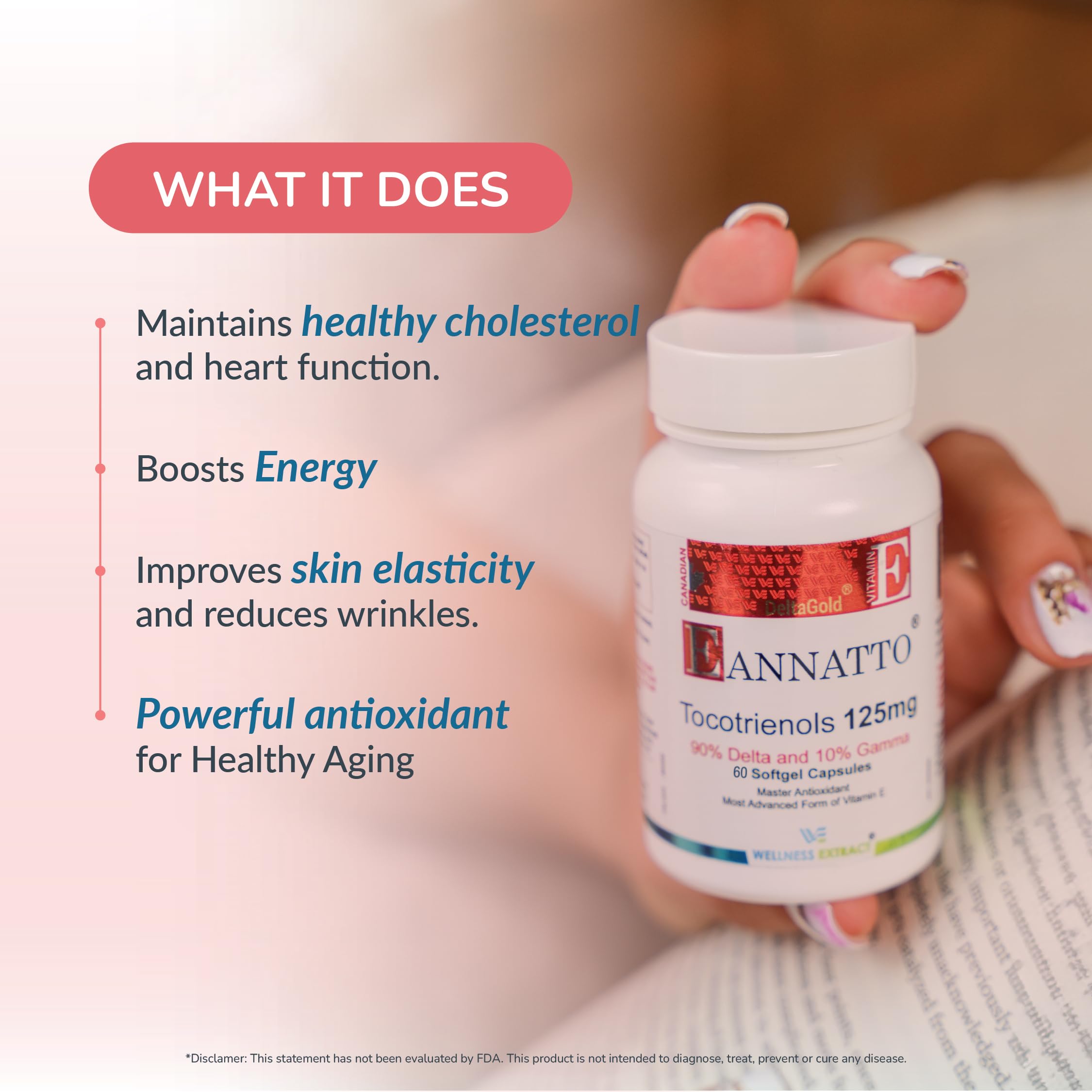 WELLNESS EXTRACT Eannatto Tocotrienols Vitamin E Supplements Tocopherol Free, Non-GMO, Gluten Free & Antioxidant (125MG 60 Softgels)