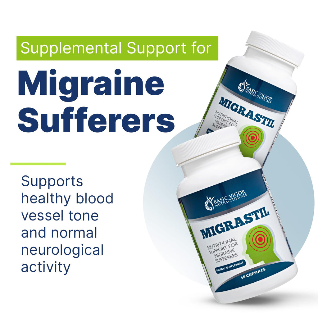 Basic Vigor Migrastil Migraine Support Capsules. Feverfew, Magnesium, Taurine & Vitamin B1 for Migraines Natural Supplement. Made in The USA. Vegan and Gluten Free. Basic Vigor Au supplements