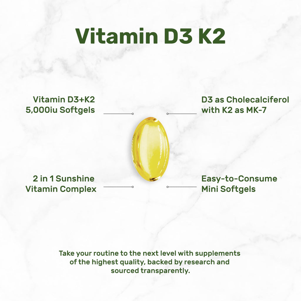 DEAL SUPPLEMENT Vitamin D3 5,000 IU + K2 MK7 Softgels, 250 Count | 2-in-1 Complex | Easy to Swallow