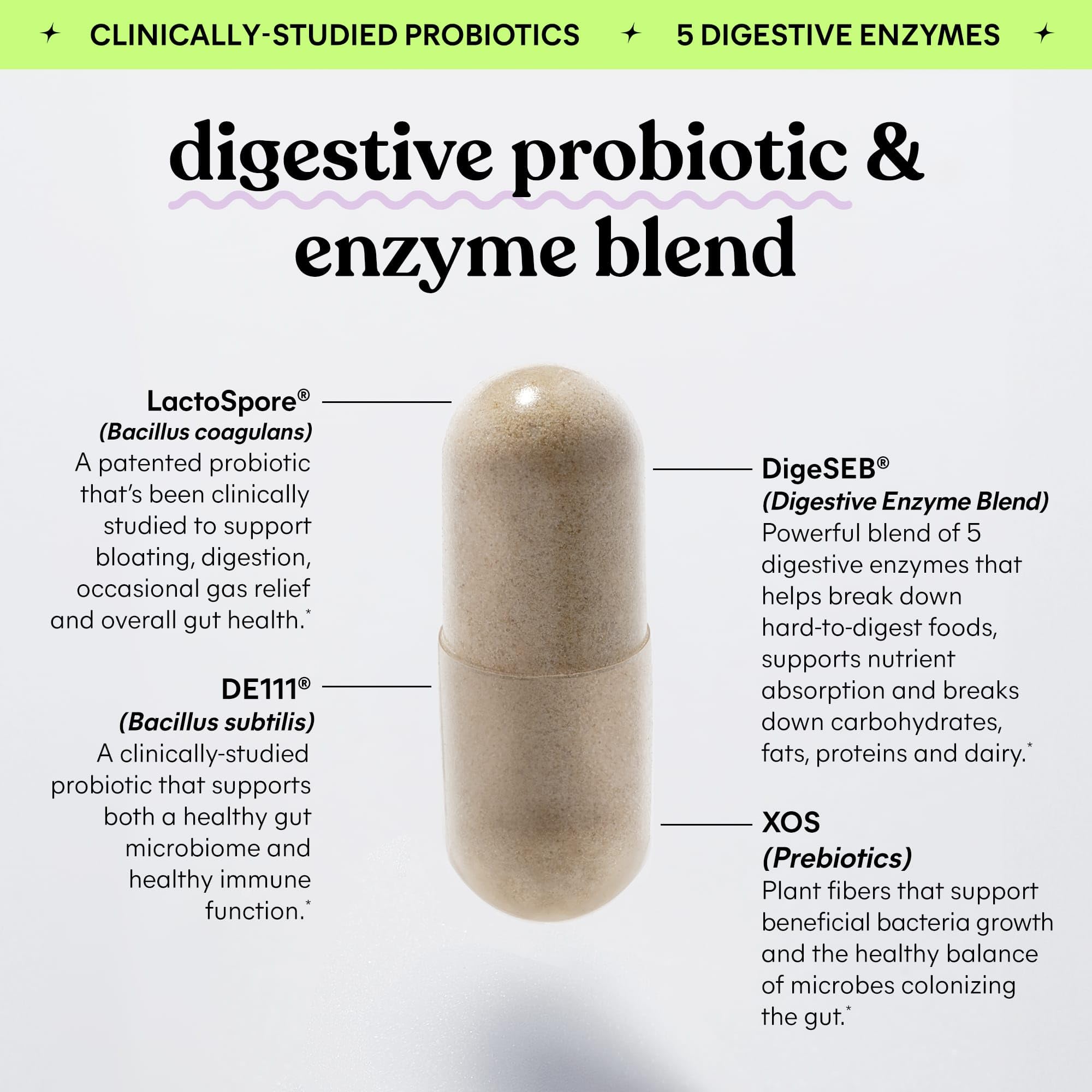 Lemme Debloat 3-in-1 Prebiotic, Probiotic & Digestive Enzyme Capsules for Bloating & Gas Relief - 2 Clinically Studied Probiotics w/5 Digestive Enzymes to Improve Digestion, Women & Men, (60 Count) Lemme Au supplements