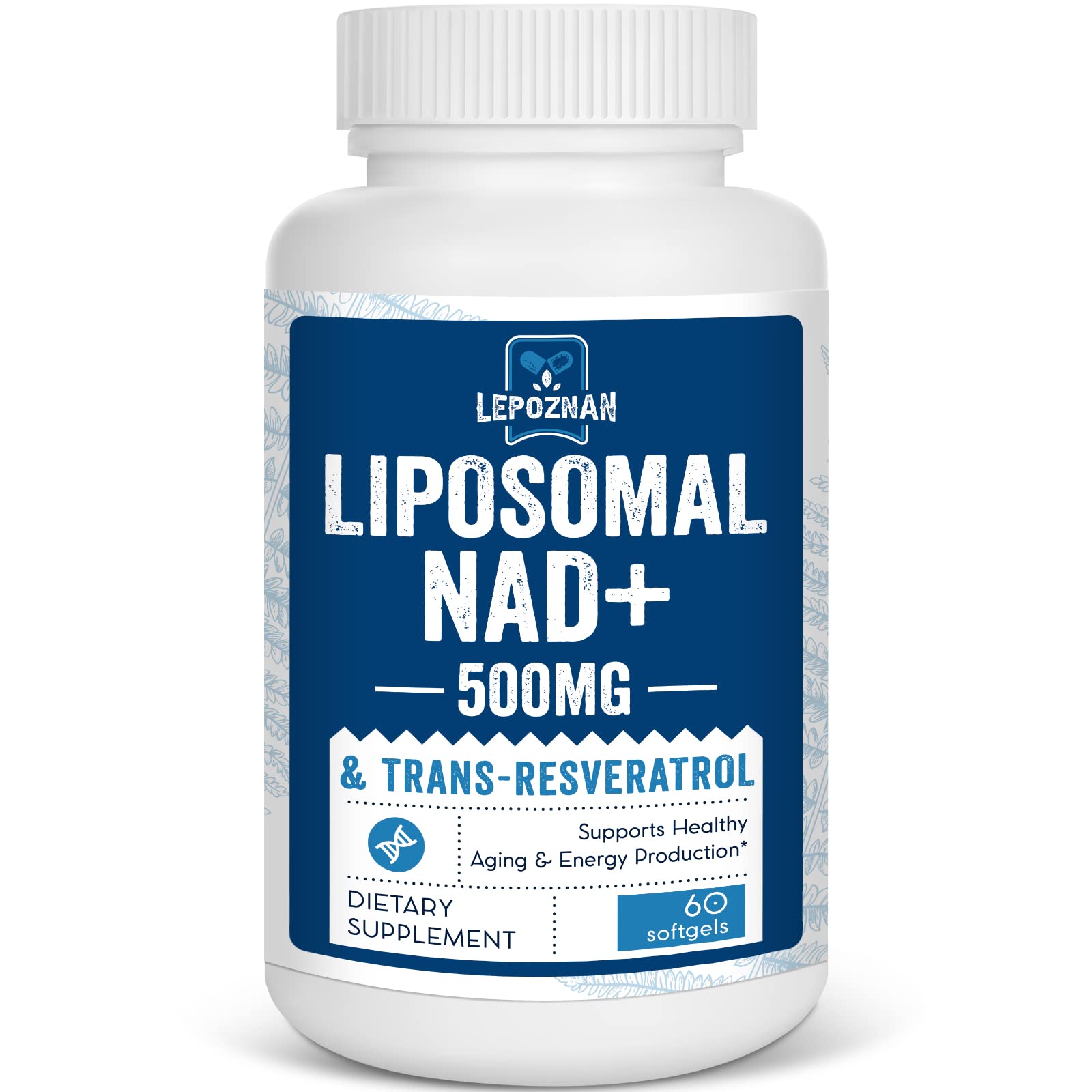 Lepoznan Liposomal NAD+ 500 mg + Trans-Resveratrol 300 mg, Superior Absorption True NAD Supplement Efficient for Cellular Energy Metabolism & DNA Repair, 60 Softgels Lepoznan Au supplements