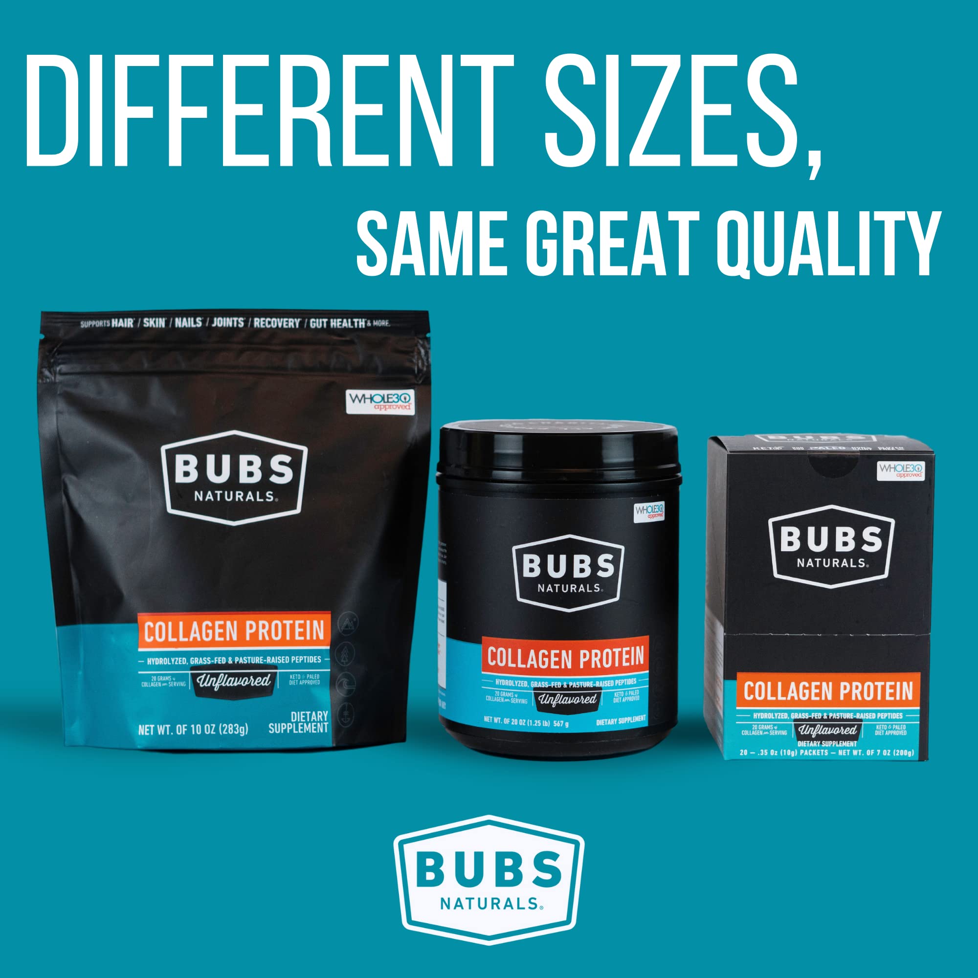 BUBS Naturals Collagen Peptides Powder, Collagen for Women & Men, Hydrolyzed Peptides, Unflavored Pasture Raised Grass Fed, Paleo Keto Friendly