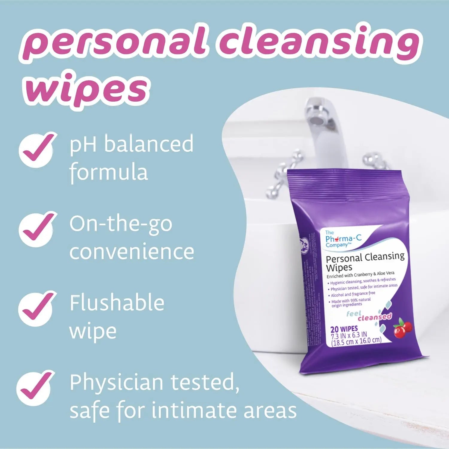 The Pharma-C Company Personal Cleansing Wipes [2 packs of 20 wipes] - Enriched with Cranberry & Aloe Vera Generic Au supplements