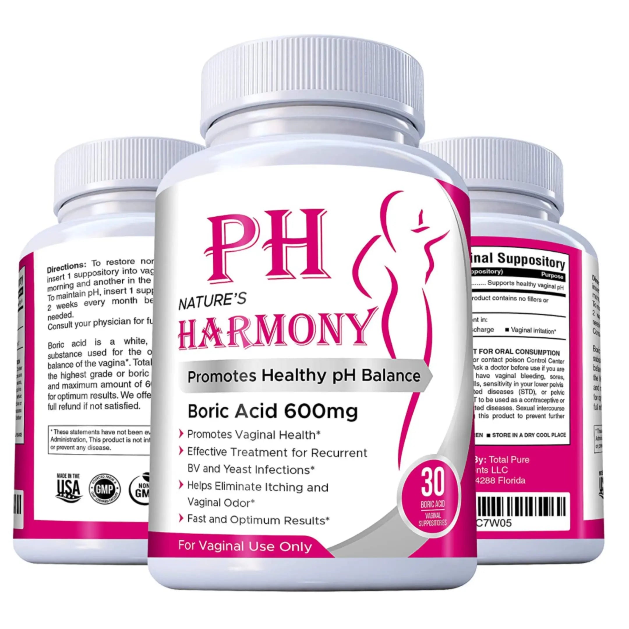 PURE PLANT HOME Boric Acid Suppositories Nature's Harmony 30 Count 600 mg 100% Pure Made in USA N'more Au supplements