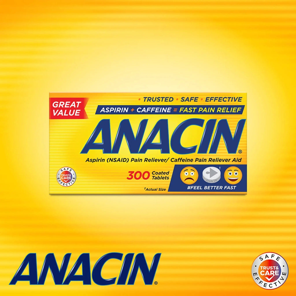 Anacin Aspirin & Caffeine Fast Pain Relief, Eases Minor Aches and Pains Due to Headache, Muscle Aches & Arthritis, 300 Count ANACIN Au supplements
