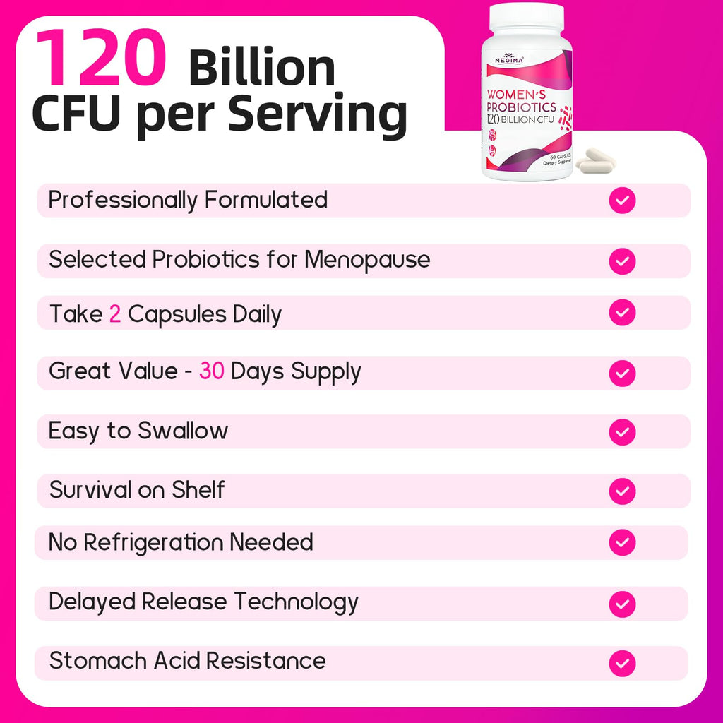 Negima Menopause Supplements for Women, 120 Billion CFUs Probiotics for Women, 13-in-1 Herbs & Botanicals Complex, for Menopause - 60 Caps Negima Au supplements
