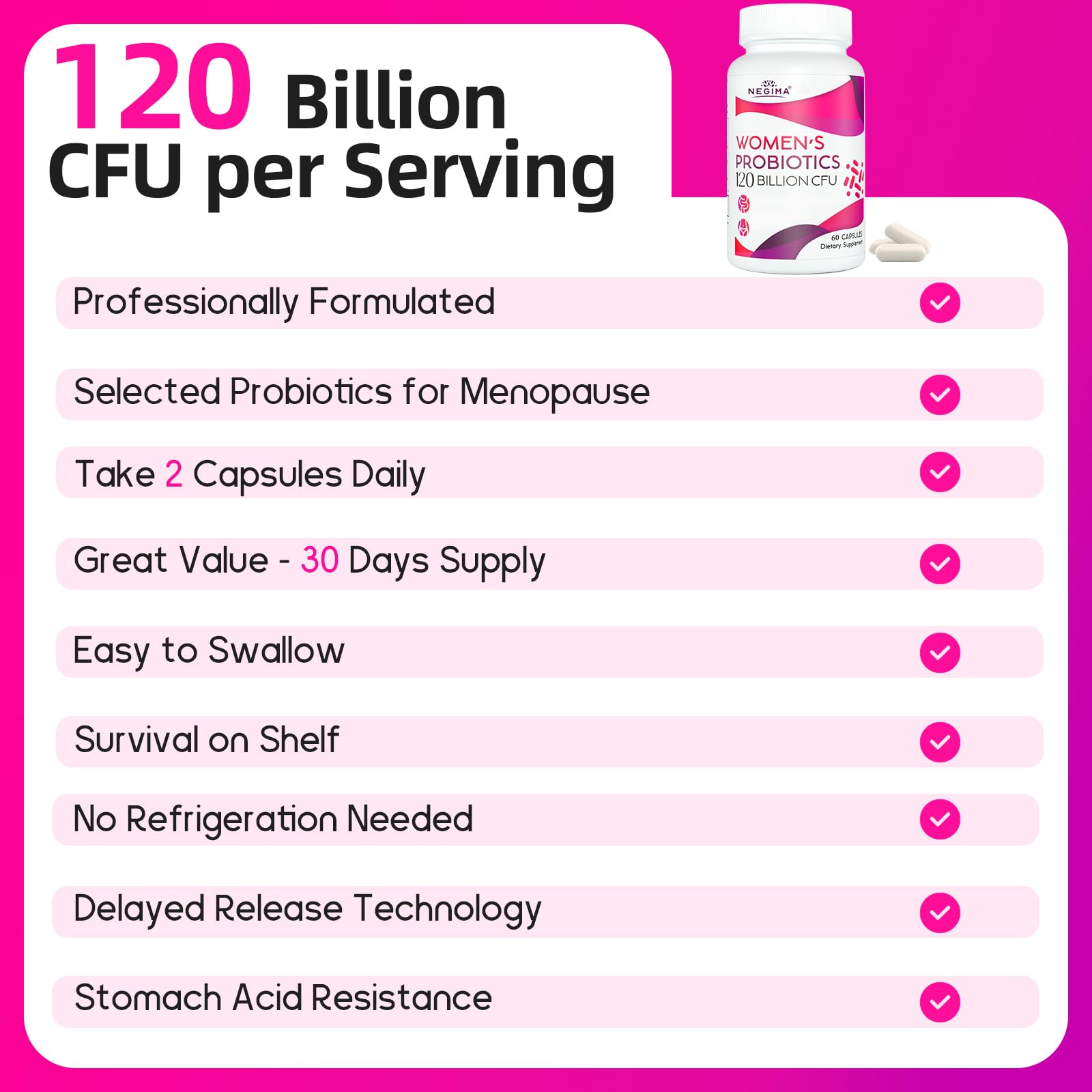 Negima Menopause Supplements for Women, 120 Billion CFUs Probiotics for Women, 13-in-1 Herbs & Botanicals Complex, for Menopause - 60 Caps Negima Au supplements