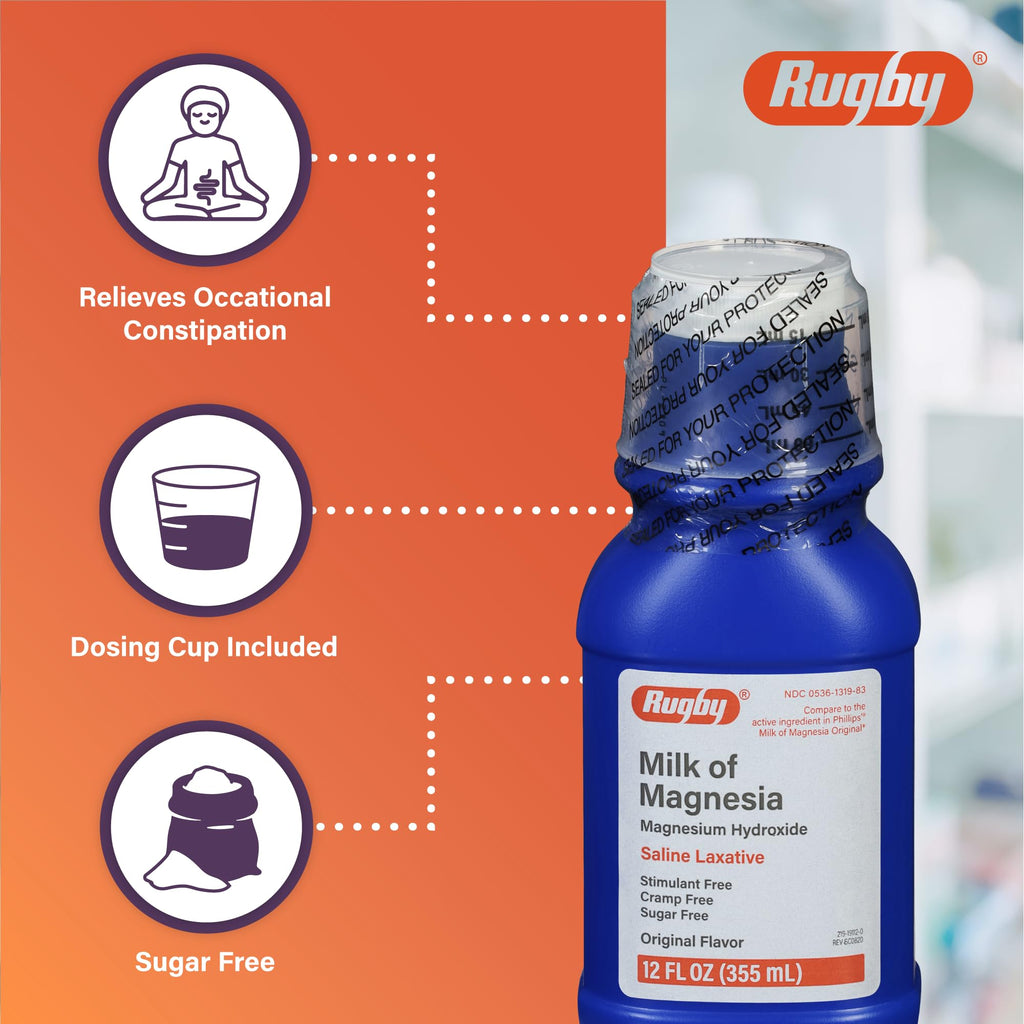 Rugby Milk of Magnesia Magnesium Hydroxide Saline Laxative – Stimulant, Cramp & Sugar-Free - Original Flavor – 12 Fl Oz RUGBY LABORATORIES Au supplements