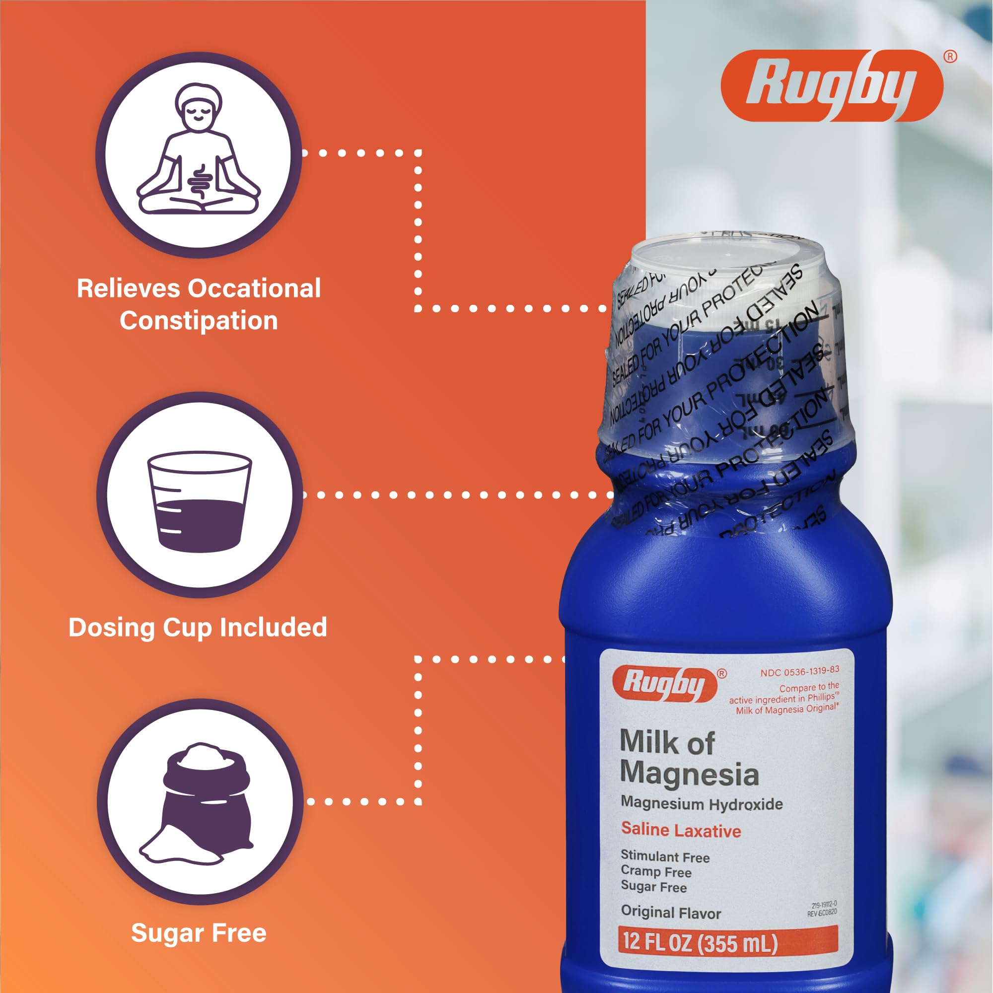 Rugby Milk of Magnesia Magnesium Hydroxide Saline Laxative – Stimulant, Cramp & Sugar-Free - Original Flavor – 12 Fl Oz RUGBY LABORATORIES Au supplements