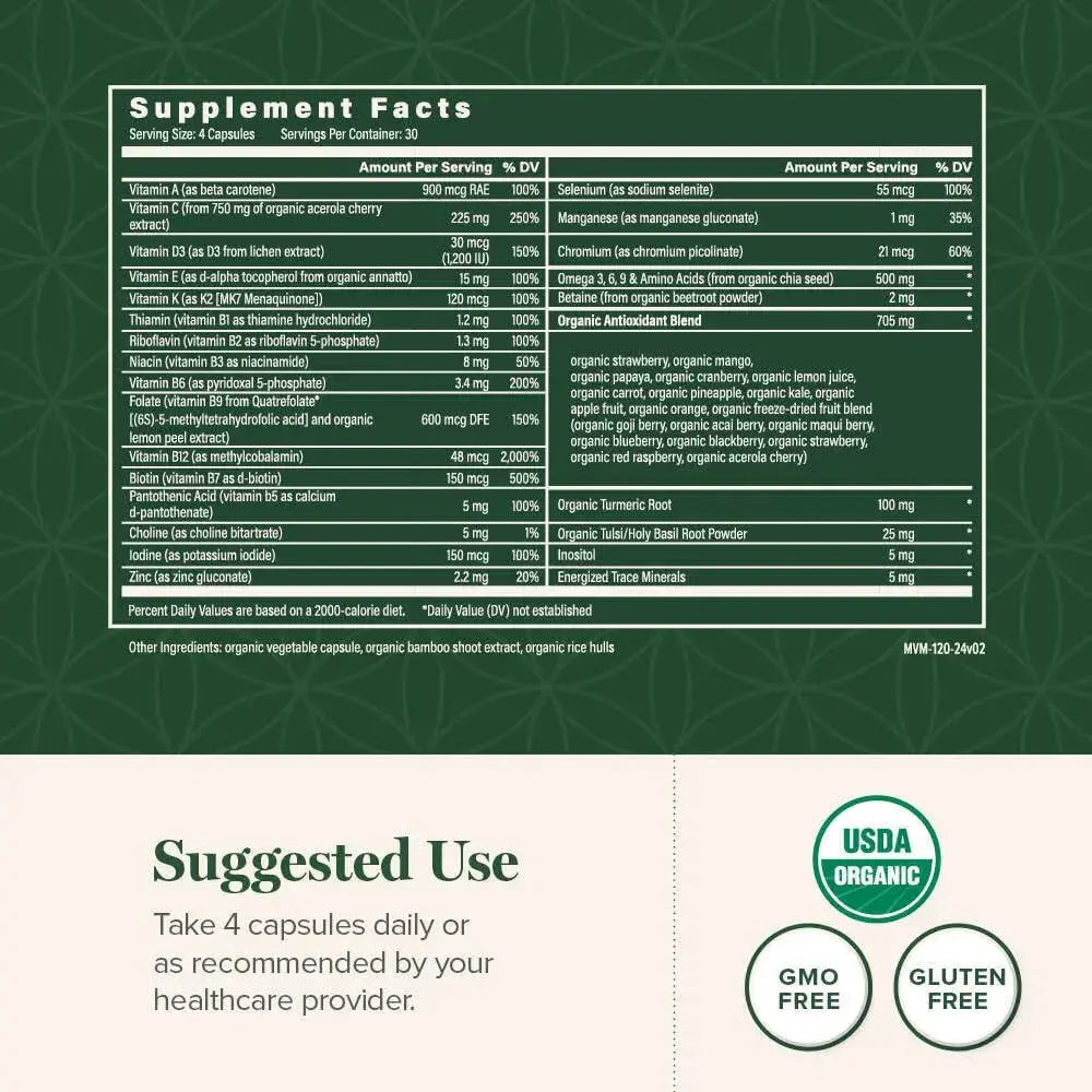 Global Healing Center - USDA Organic Multivitamin for Women & Men - Vitamins Include A, C, D, & More for Your Overall Health & Wellness Needs Global Healing Center Au supplements