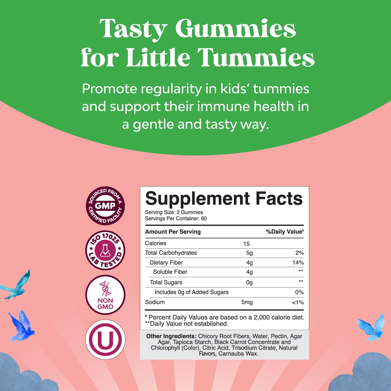Natures Craft High Prebiotic Fiber Gummies for Kids - Dietary Fiber Supplements for Digestion & Constipation - Chicory Root Kids Immune Gummies - Non-GMO