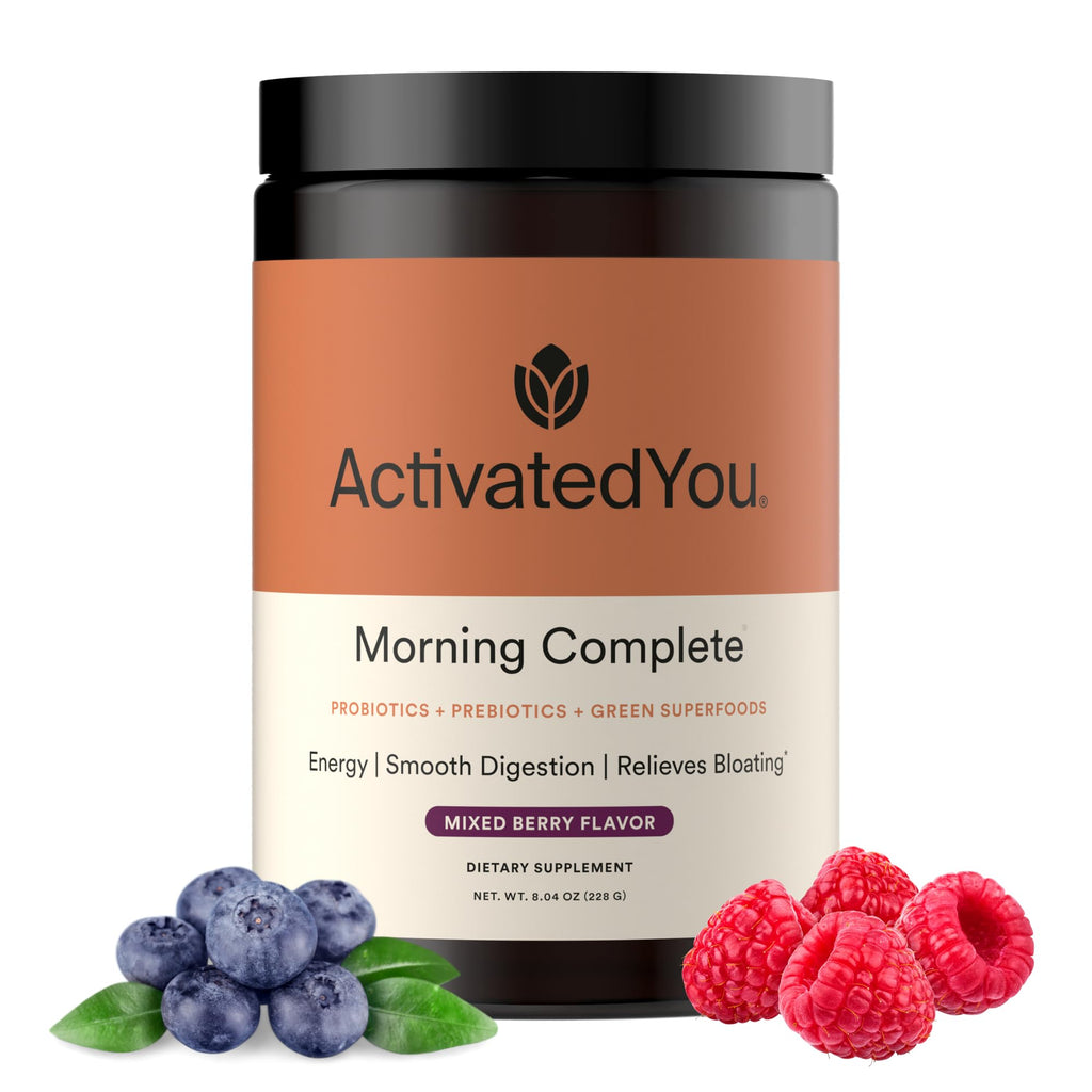 ActivatedYou Morning Complete Super Greens Powder Drink Mix - Gut Health Boost with Prebiotics, Probiotics, & Antioxidants - 10 Billion CFUs, Mixed Berry Flavor