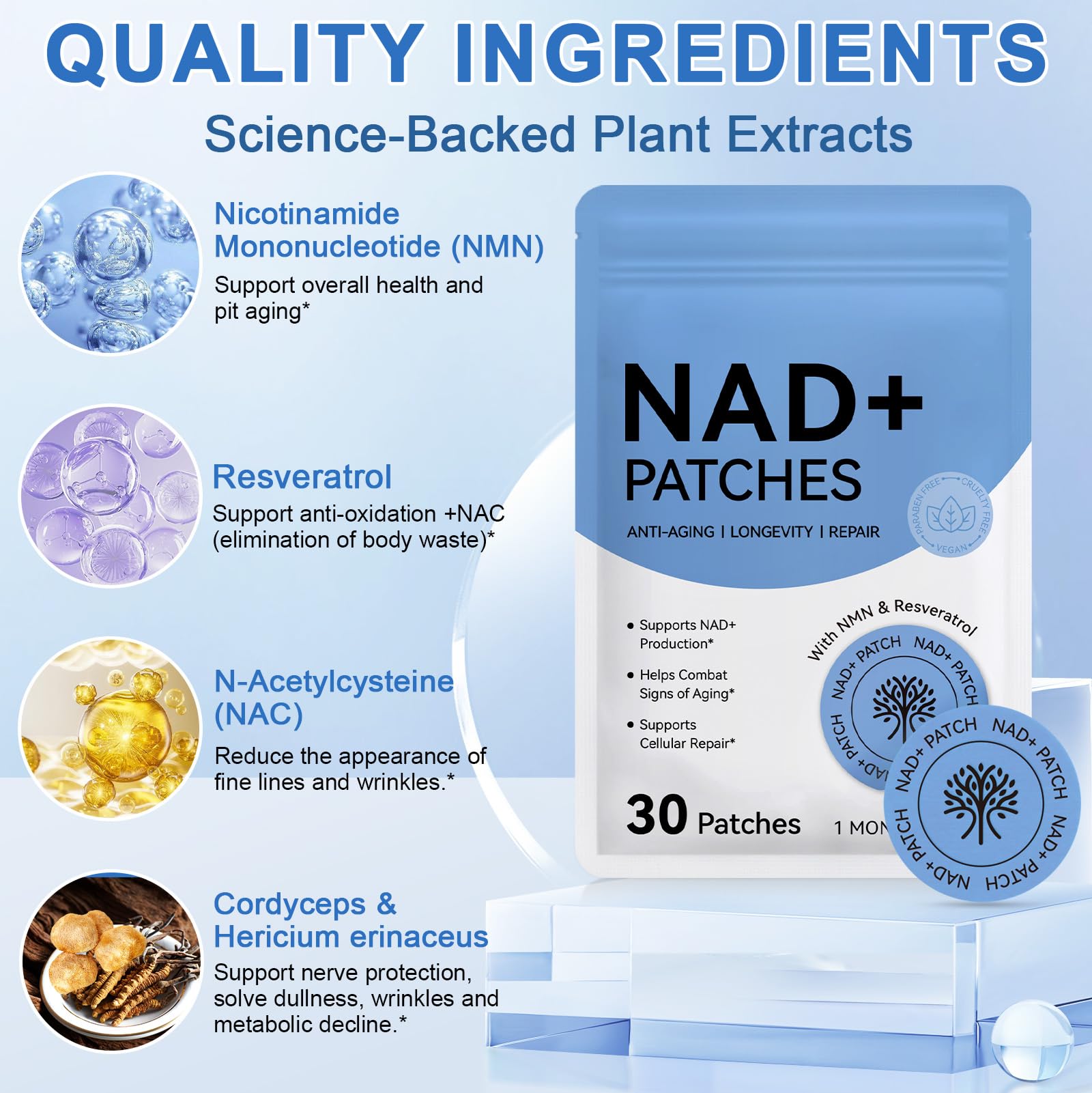 NAD Patches for Women & Men,One-Stop Solution for Skin and Wellness Support | NMNH, Resveratrol, Hyaluronic Acid, Vitamin C, & Coq10 l Premium 8-Hour Time-Release Patch for Enhanced Absorption MAYPJHEH Au supplements