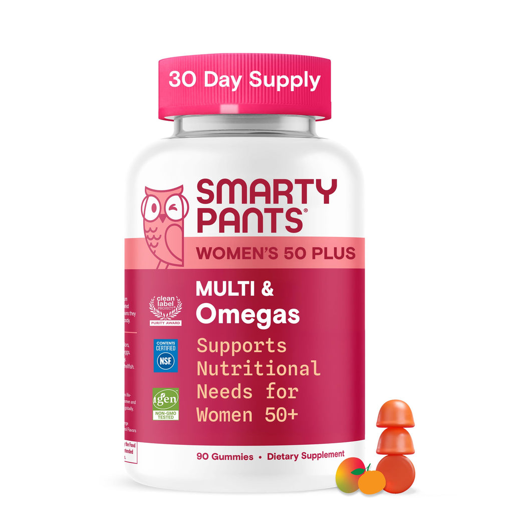 SmartyPants Multivitamin Gummy for Women 50 and Over, Omega 3 (DHA/EPA), Methylfolate, CoQ10, Vitamin D3, C, Vitamin B12, B6, A, K, Biotin