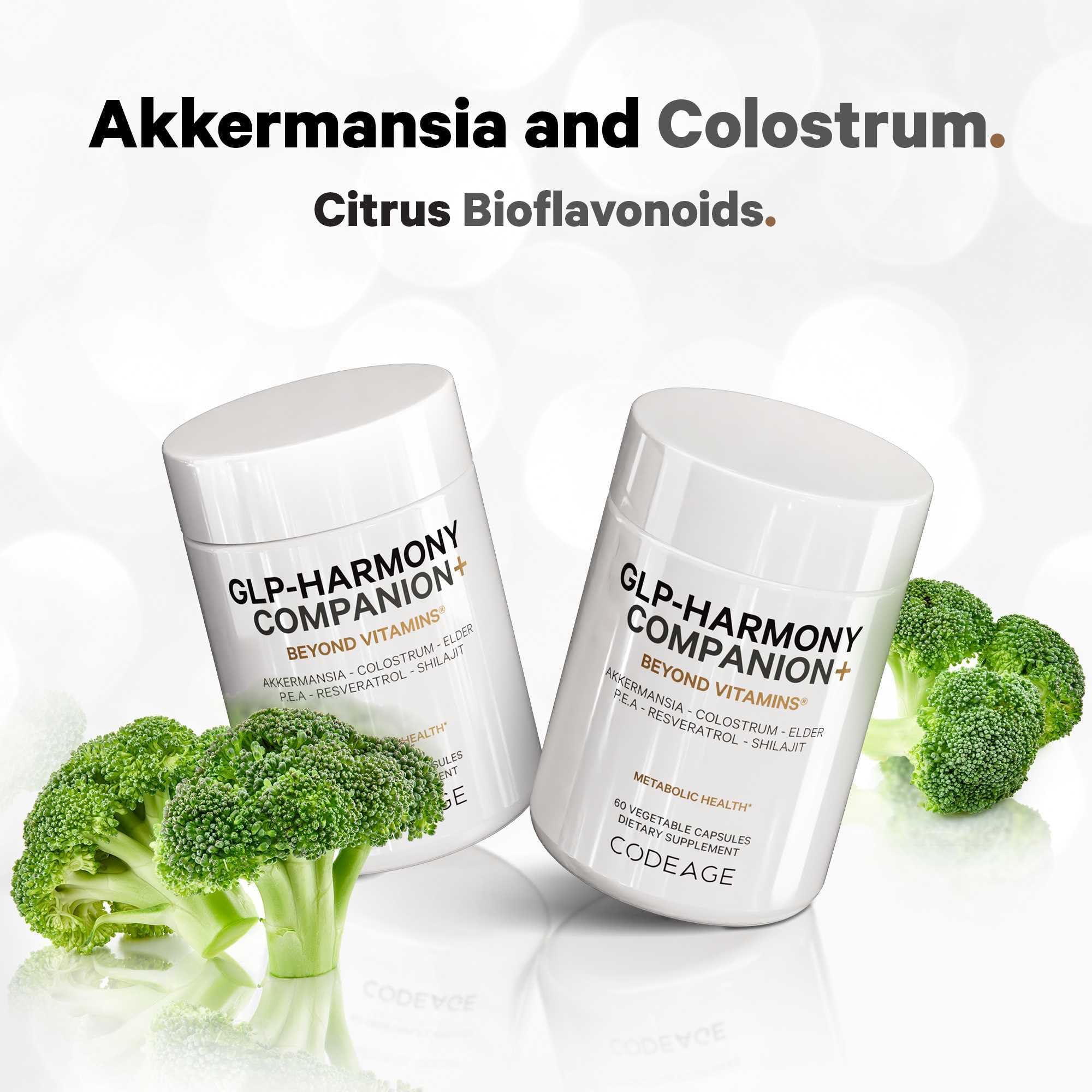 Codeage GLP-Harmony Companion+ Supplement - GLP-1 Agonist Support - Lion's Mane, Pea, Colostrum, Shilajit, Akkermansia, Elder, Citrus Bioflavonoids, Broccoli, Resveratrol - Non-GMO - 60 Capsules Codeage Au supplements