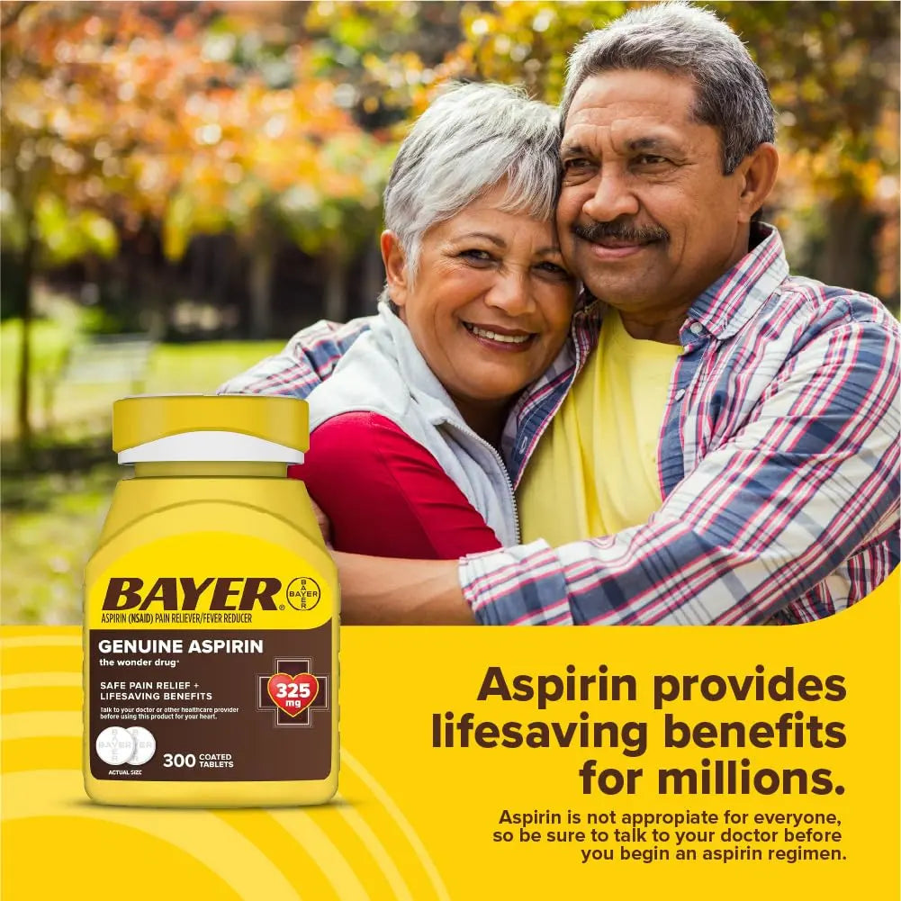 Bayer Genuine Aspirin 325 mg, Coated Tablets for Headache Relief, Multi-Symptom Pain Reliever and Fever Reducer, Pain Relief Tablets for Tooth and Muscle Pain, Backache, 300 Ct Bayer Au supplements