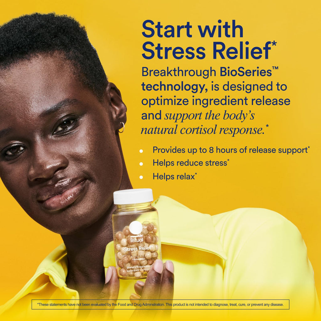 Ritual Stress Relief Supplement - Ashwagandha, L-Theanine, & Saffron - Helps Reduce Stress, Manage Cortisol, Promotes Calm, Relaxation* - All Day Support