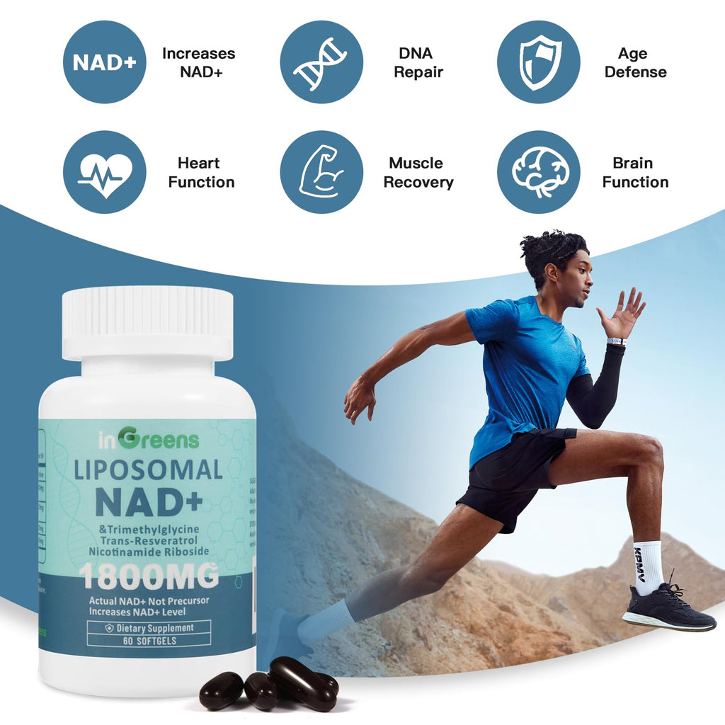 inGreens Liposomal NAD+ Supplement 1800 mg with Nicotinamide Riboside, Trans Resveratrol, Trimethylglycine，Replaces NMN, Boost NAD+, Aging Defense，Cellular Energy, 120 Softgels inGreens Au supplements