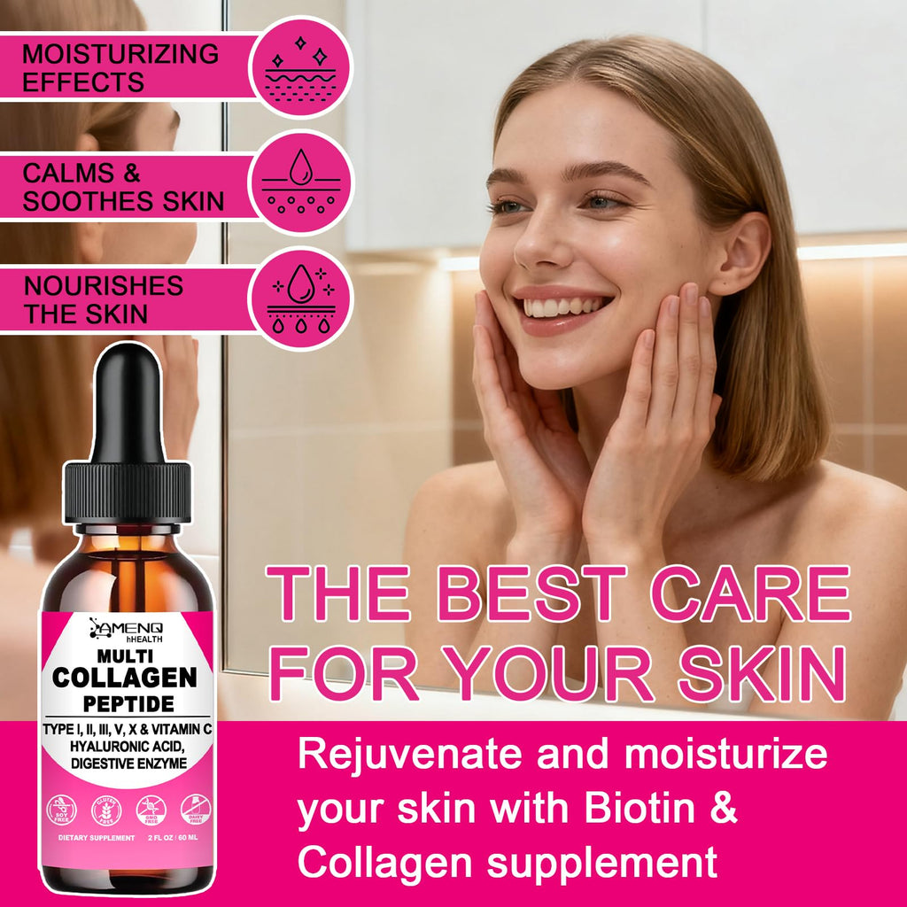 Multi Collagen Peptides Liquid Drops for Women & Men, Hydrolyzed Collagen Peptides Type