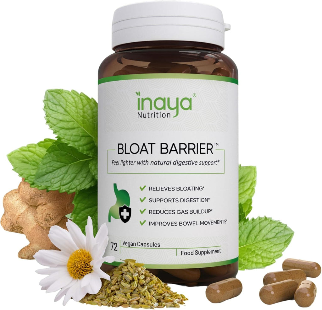 Inaya Nutrition BloatBarrier 72 Capsules - Natural Digestion and Bloating Supplement for Stomach Bloating Relief, Gas Reduction, and Improved Bowel Movements