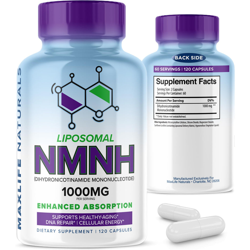 Liposomal NMNH 1000mg - 120 Capsules, Dihydronicotinamide Mononucleotide NAD+ Precursor - Ultra-Absorbable NAD Plus Complex, Liposomal NMN Supplements Capsules for Aging Support & Cellular Energy MAXLIFE NATURALS Au supplements