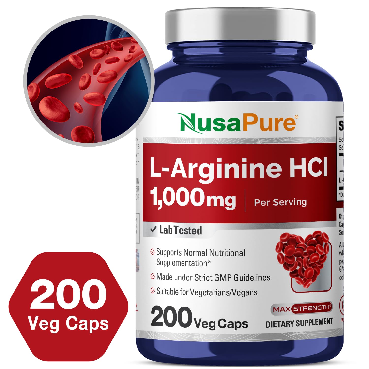 NusaPure L-Arginine 1000 mg 200 Veggie Capsules (Non-GMO, Vegetarian, Vegan) NusaPure Au supplements